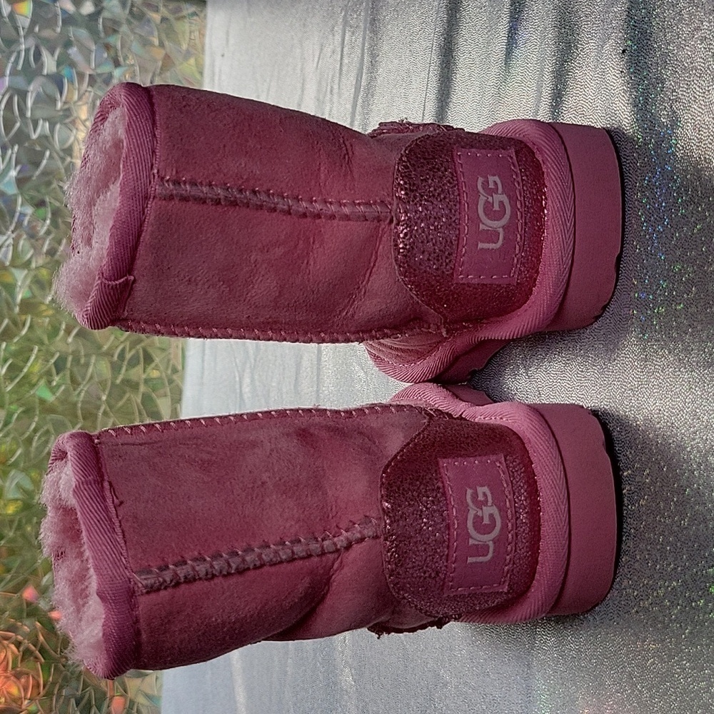UGG Australia Pink Glitz Boots Metallic Sparkle Heels Shearling Lining Size:6 - Picture 1 of 12